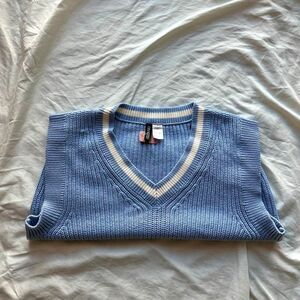Sky Blue Sweater Vest with White Details
